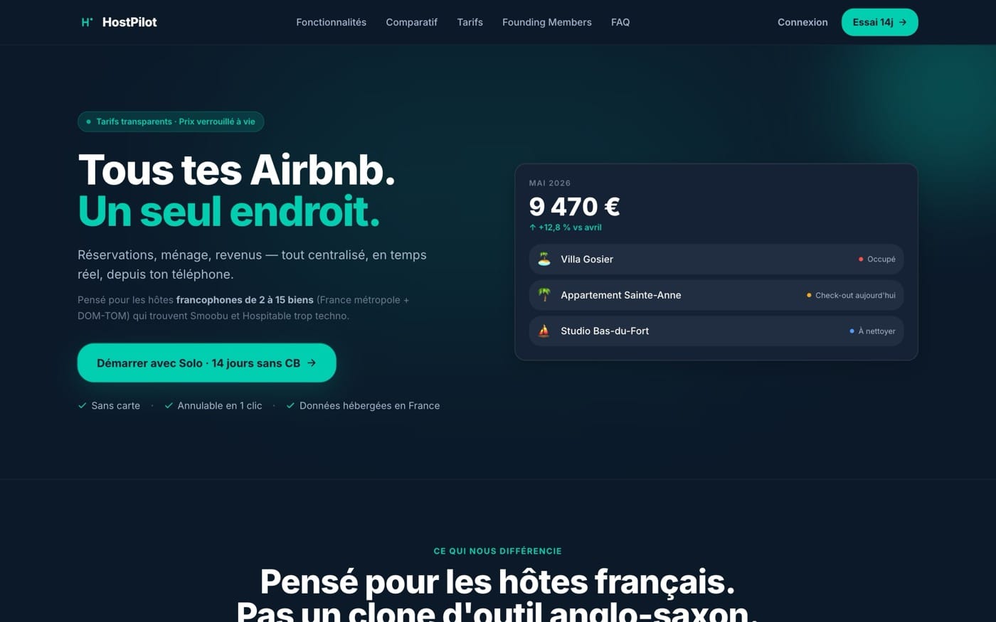 La page d'accueil du site HostPilot