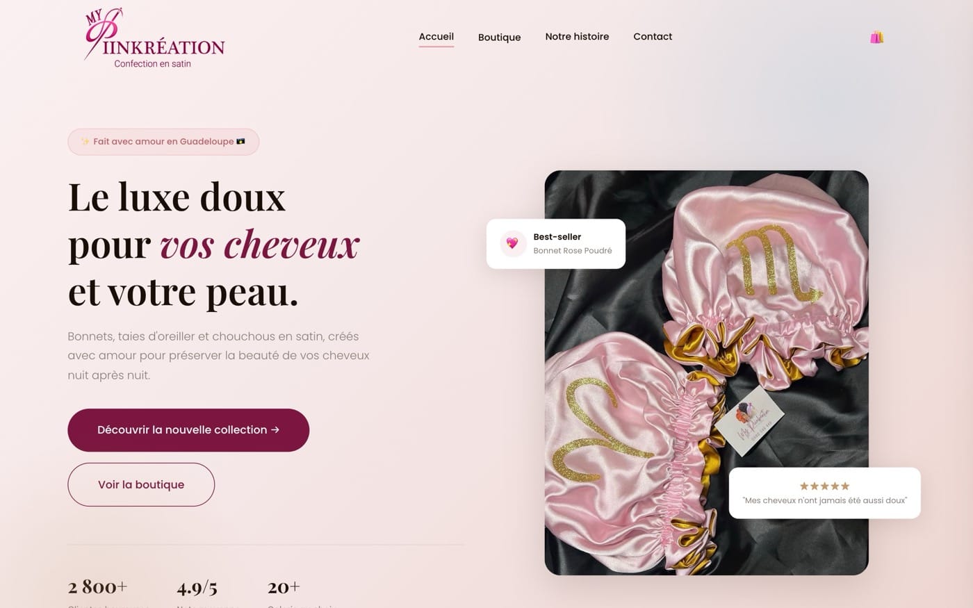 La page d'accueil du site MyPiinkRéation