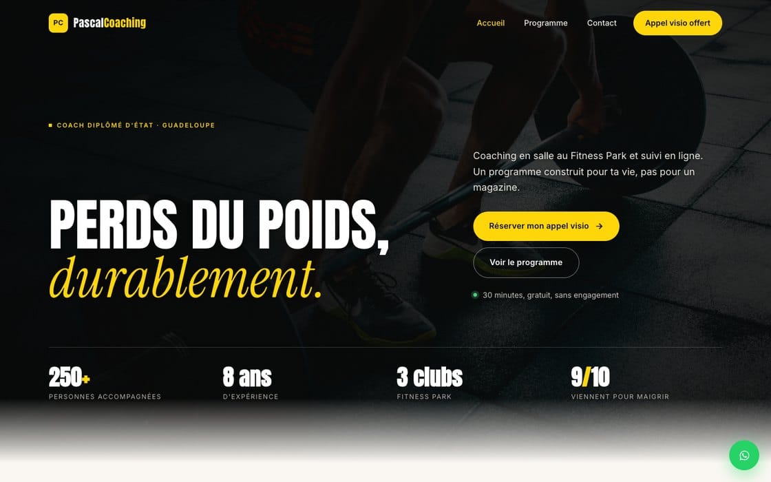 La page d'accueil du site Pascal Coaching