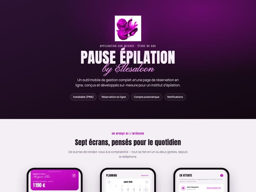 La page d'accueil du site Pause Épilation