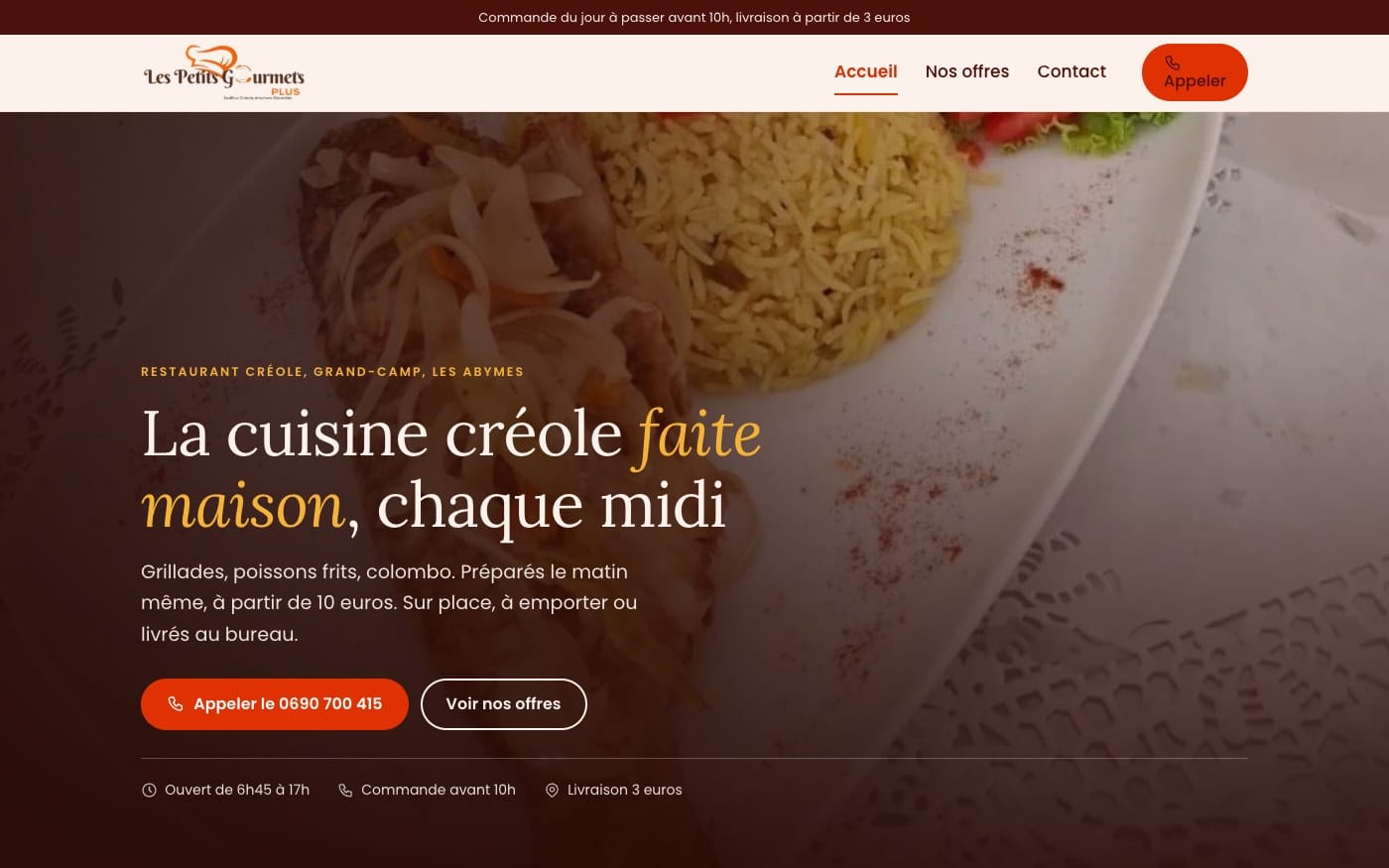 La page d'accueil du site Les Petits Gourmets Plus
