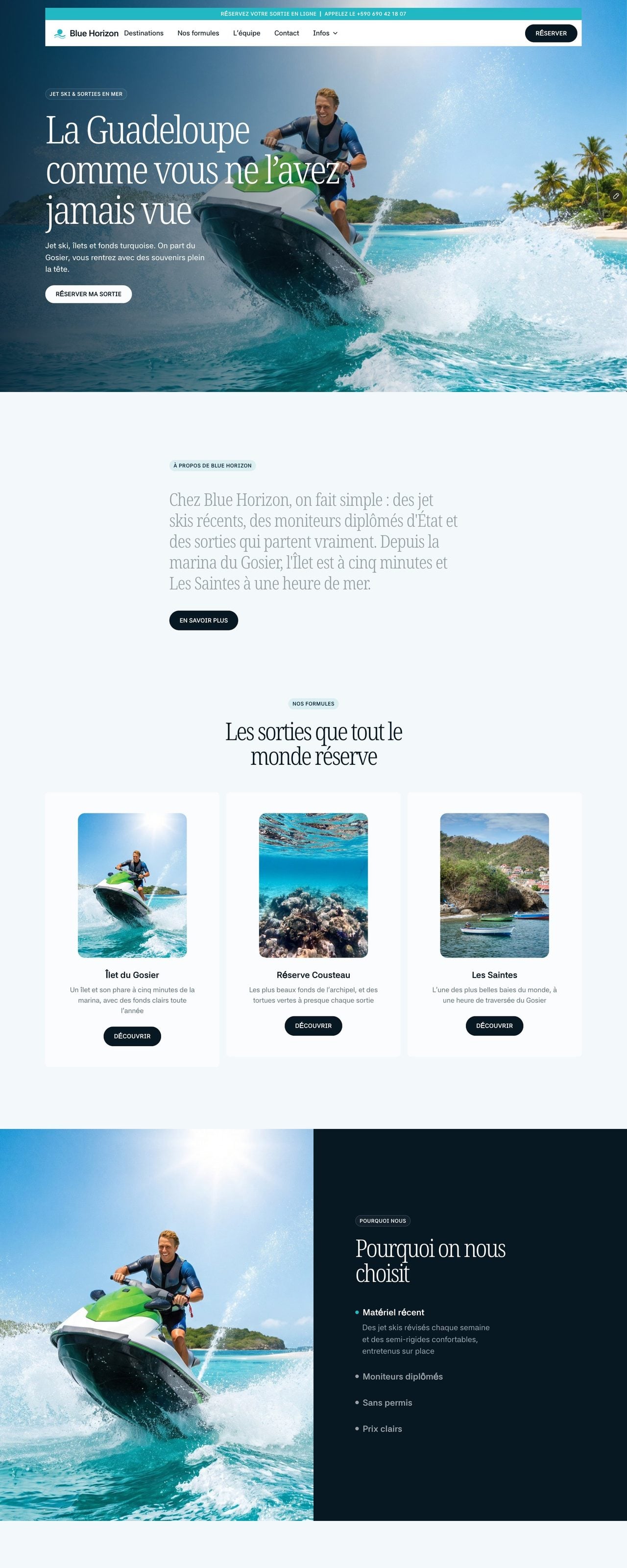 Le site Blue Horizon sur ordinateur