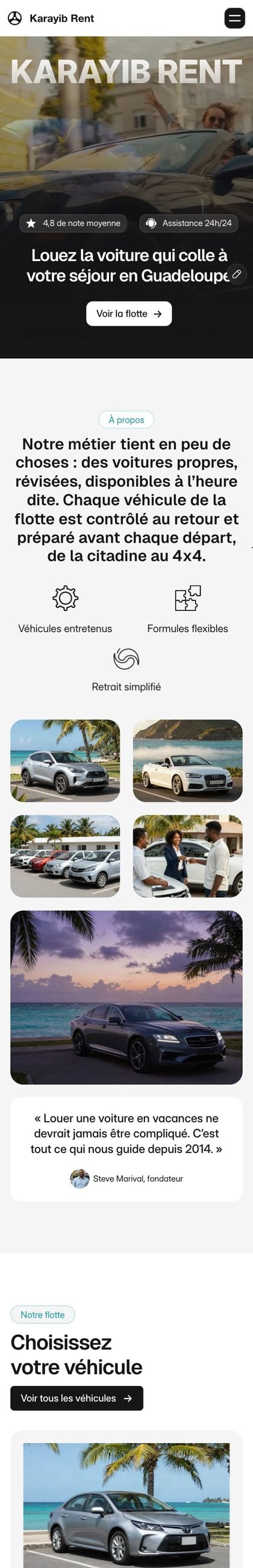 Le site Karayib Rent sur téléphone