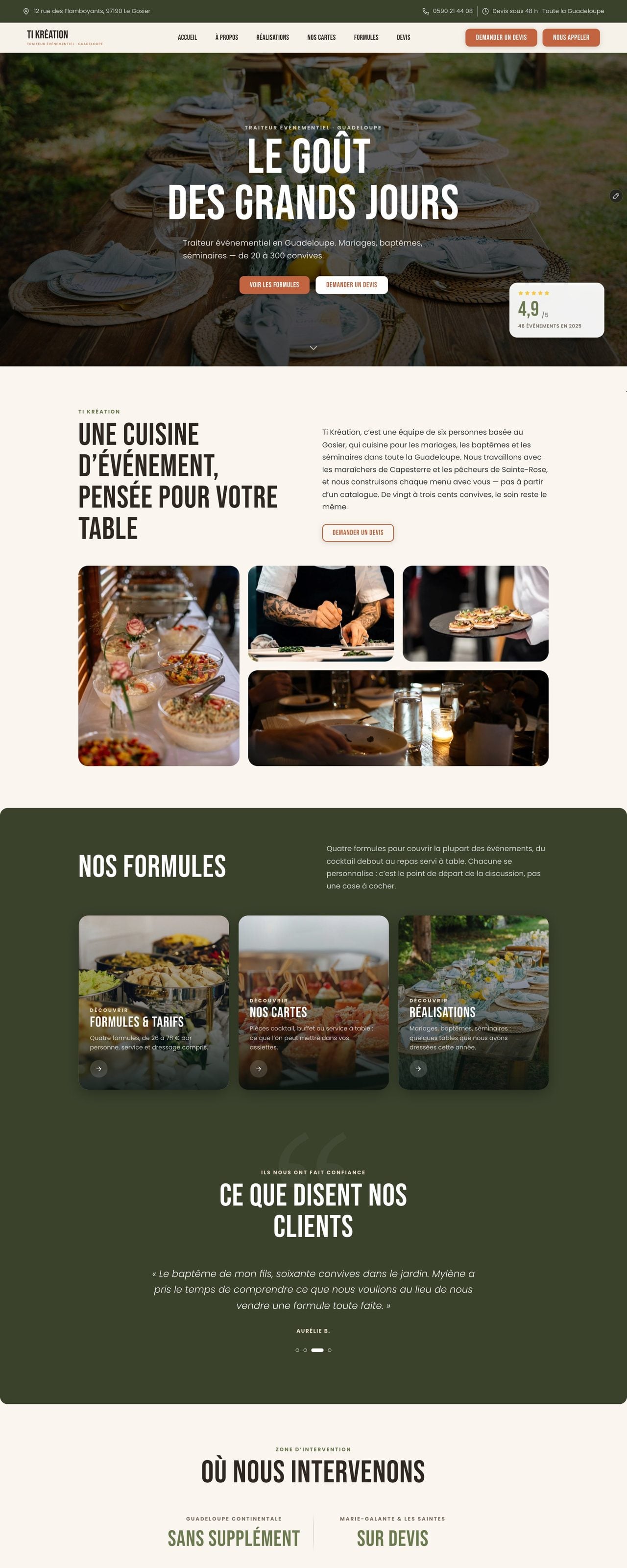 Le site Ti Kréation Traiteur sur ordinateur