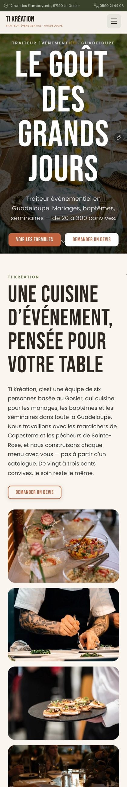 Le site Ti Kréation Traiteur sur téléphone