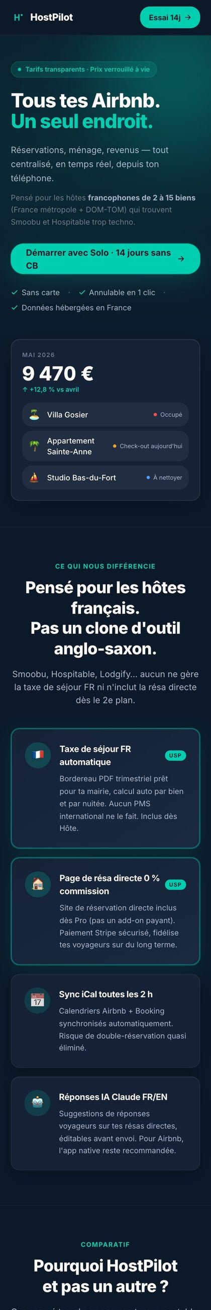 Le site HostPilot sur téléphone
